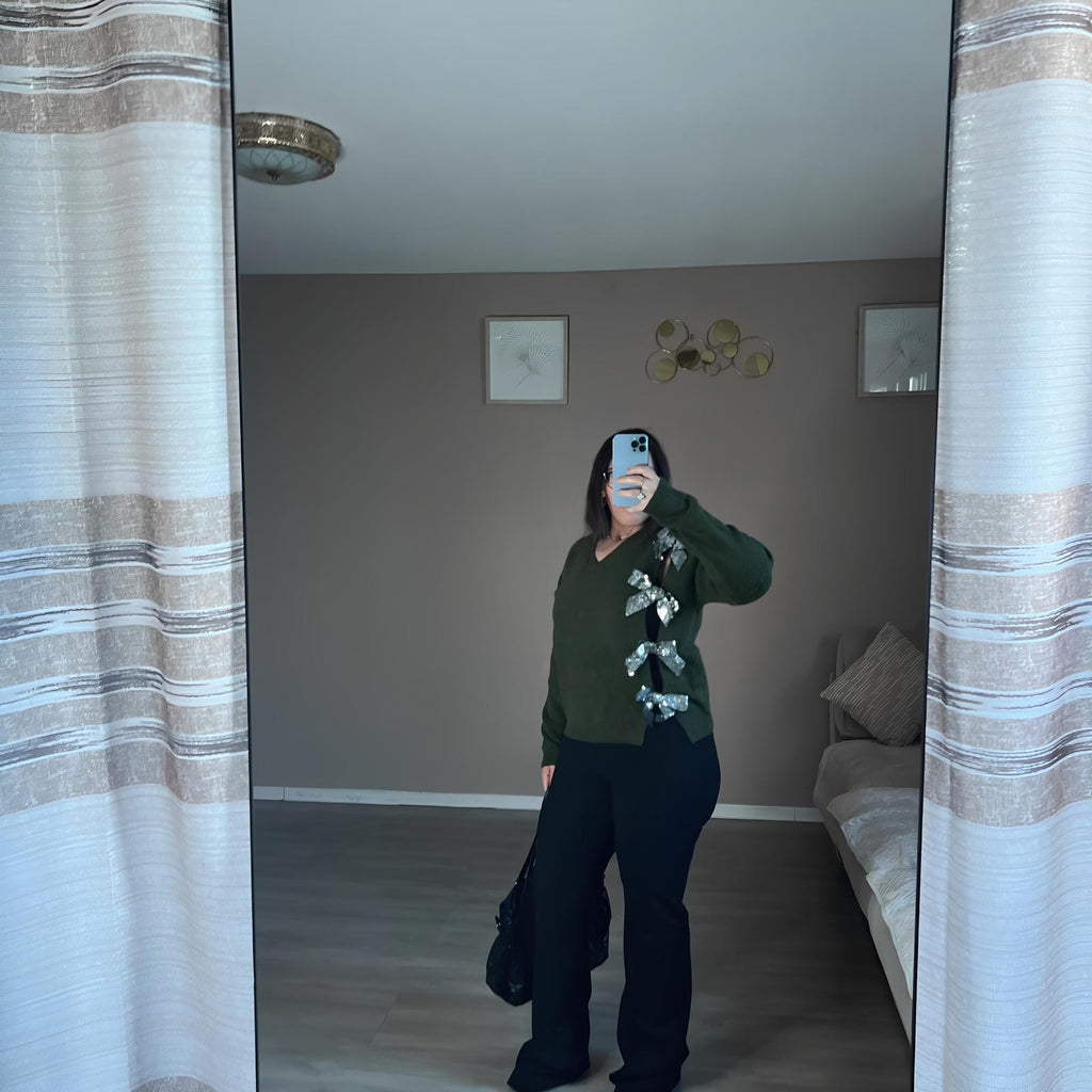 Pull en jersey avec nœud et paillettes