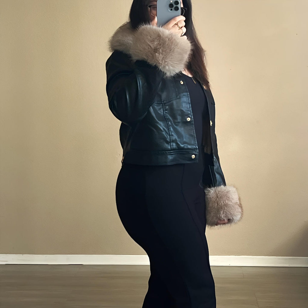Veste en simili cuir avec fausse fourrure