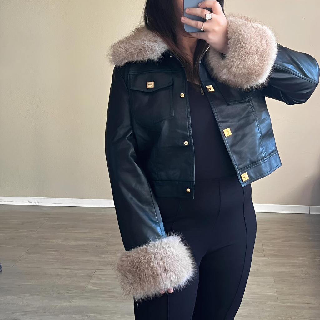 Veste en simili cuir avec fausse fourrure