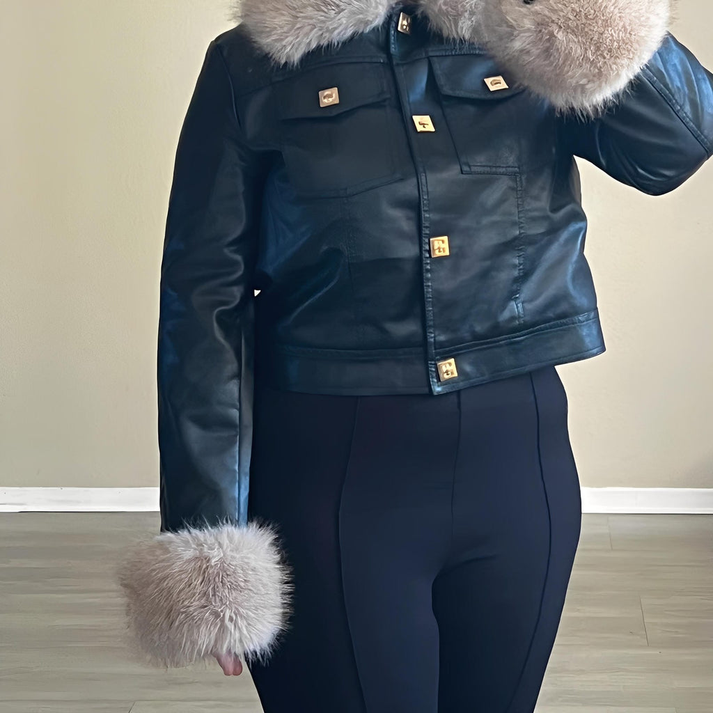 Veste en simili cuir avec fausse fourrure